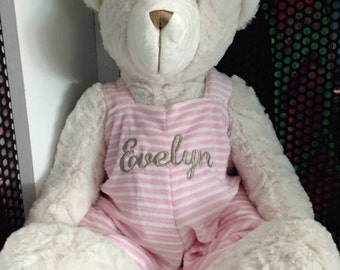 Personalized bear 18 inch pink or blue overalls monogrammed teddy bear