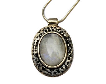 Rainbow Moonstone Necklace, Boho Chain Necklace with Crystal Pendant,  Moonstone Jewelry, June Birtshtone Gift