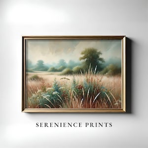 Meadow Wildflowers Painting, Vintage Landscape Print, Farmhouse Wall Decor, Country Field Art Print, Printable Wall Art, Digital Download