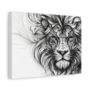 Artistic Lion Canvas Print, Black and White Wall Art, Home Decor, Gift for Animal Lovers, Modern Boho Wall Hanging, Unique Gift Idea,