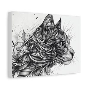 Artistic Cat Canvas Wall Art, Black and White Cat Print, Unique Home Decor, Cat Lover Gift, Pet Memorial Art, Modern Kitty Art