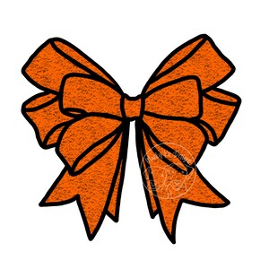 May include: A large orange bow with a textured surface and black outlines.