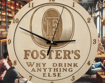 Unique Fosters beer, wall clock, ideal for the lounge, bedroom, office, or home decor.