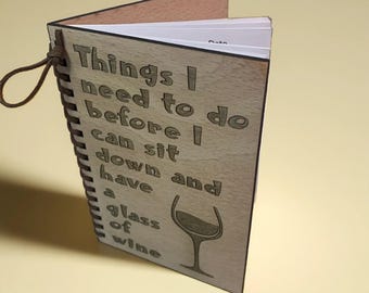 Wooden board engraved notebook, 50-page A6 journal, engraved with quote memo book, faux leather-bound planner, useful, physical notepad,