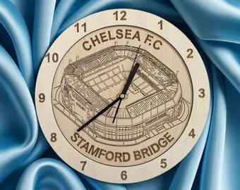 Stamford Bridge Stadium Clock - Home of Chelsea F.C., engraved time piece, Office Wall Art, Basement Wall Art, Games Room Wall Art