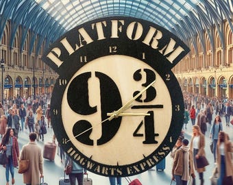 Harry potter themed clock, wizard clock, Platform 9 3/4 time piece, wizarding clock, movie clock, wood clock, Harry potter gift, clock,