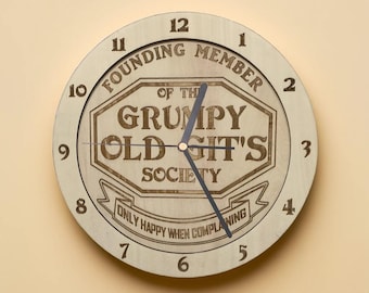 Decorative and fun, layered and engraved clock, funny quote design, simple, minimalist dial and silent movement,