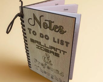 Wooden ply engraved notebook, 50-page A6 journal, engraved with inspirational quote memo book, faux leather-bound planner, useful, notepad,