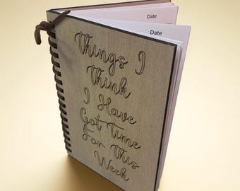 Wooden ply engraved notebook, 50-page A6 journal, engraved with inspirational quote memo book, faux leather bound planner, useful, notepad,