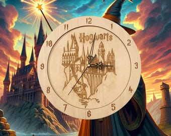 Harry Potter-themed clock, wizard clock, Harry Potter timepiece, wizarding clock, movie clock, wood clock, Harry Potter gift, bedroom clock