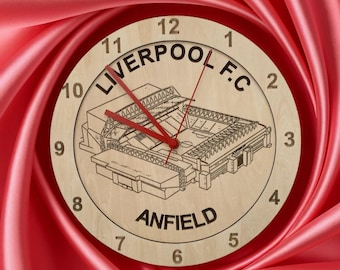 Anfield Stadium Clock - Home of Liverpool F.C., engraved time piece, Office Wall Art, Basement Wall Art, Games Room Wall Art, wall clock,