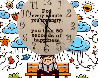 Unique wall clock with inspirational quote, ideal for the lounge, bedroom, office, or home decor.