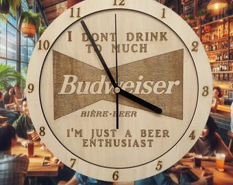 Unique Budweiser, beer, wall clock, ideal for the lounge, bedroom, office, or home decor.