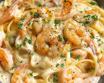 EASY RECIPE For Creamy Garlic Shrimp Alfredo Recipe: Fast Homemade Pasta (Digital Download)