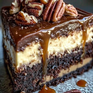 Turtle Brownie Cheesecake Recipe: Fudgy Caramel Pecan Dessert (PDF Download)