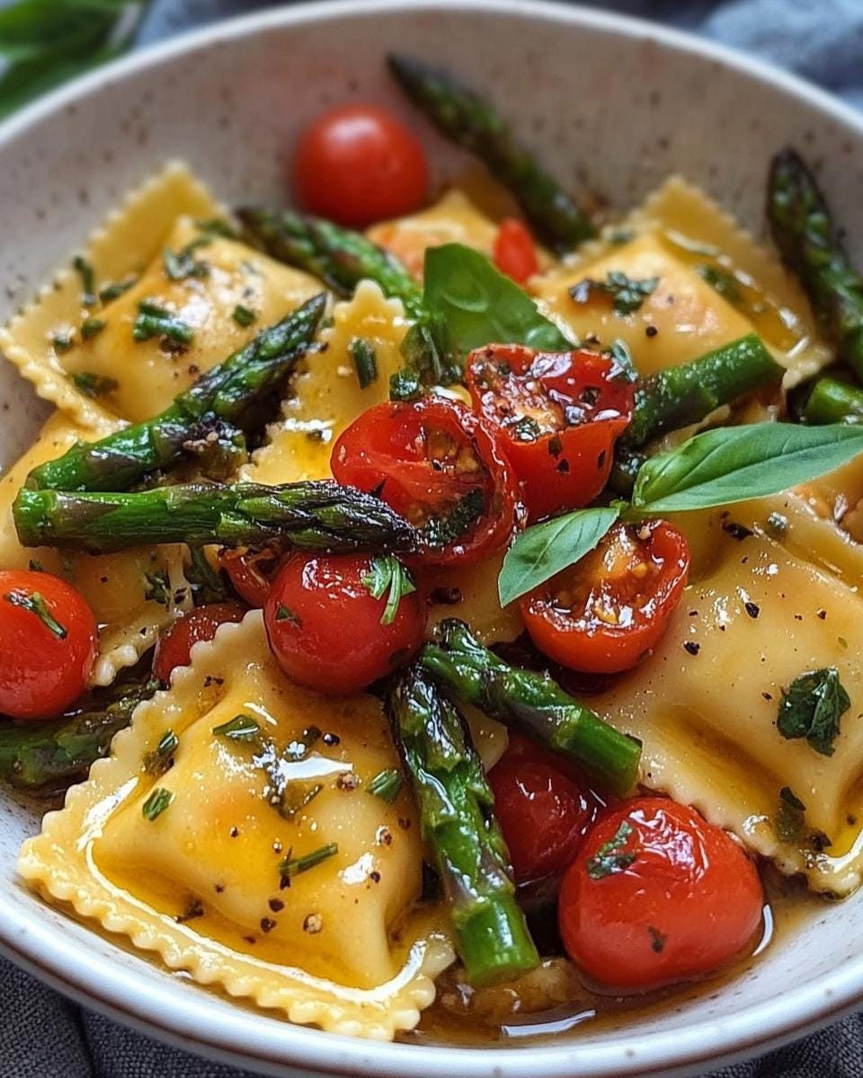 BEST RECIPE For Ravioli Primavera with Asparagus and Cherry Tomatoes Download.