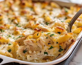 Creamy Chicken Alfredo Pasta Bake Recipe (Digital Download)