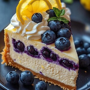 Zitronen-Blauberer-Käsekuchen Rezept: Hausgemachtes Dessert (Digitaler Download)
