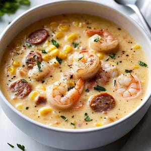 BEST RECIPE For Homemade Creamy Shrimp and Sausage Corn Chowder DOWNLOAD.