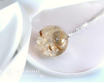 Dandelion Silver Wish Necklace  – Resin Sphere Necklace, Pressed Flower Necklace, Holiday or Christmas Gift, Gift for Mom, Birthday Gift
