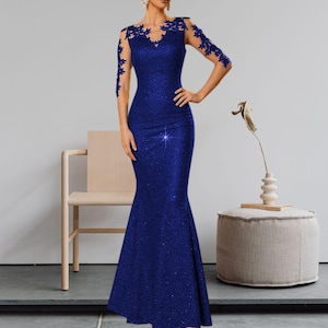 shiny elegant dress A-line Sparkly Sequin Shiny Long Gorgeous Glitter Modest Party Women E –  bridalsew main image 1