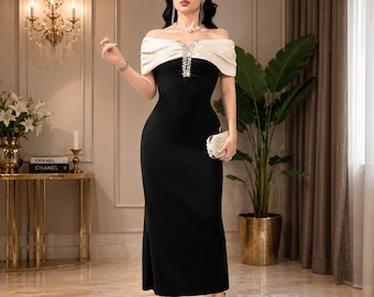 Elegant Off Shoulder Ruched Rhinestone Bodycon Dress – Formal Evening Gown, Wedding Guest