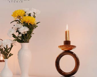 Set of 2 Wooden Candle Holder, Romantic dinners or elegant décor