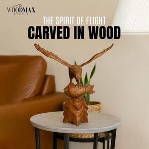 Wooden Flying Eagle Sculpture with Fish | Hand-Carved Bird Statue | wood decorer Wildlife Rustic Nature Home Accent | Wooden Bird Handicraft