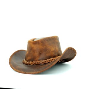 Rustic Ranch Style Cowboy Hat - Handcrafted in Brown Genuine Leather, Unisex Western Wear