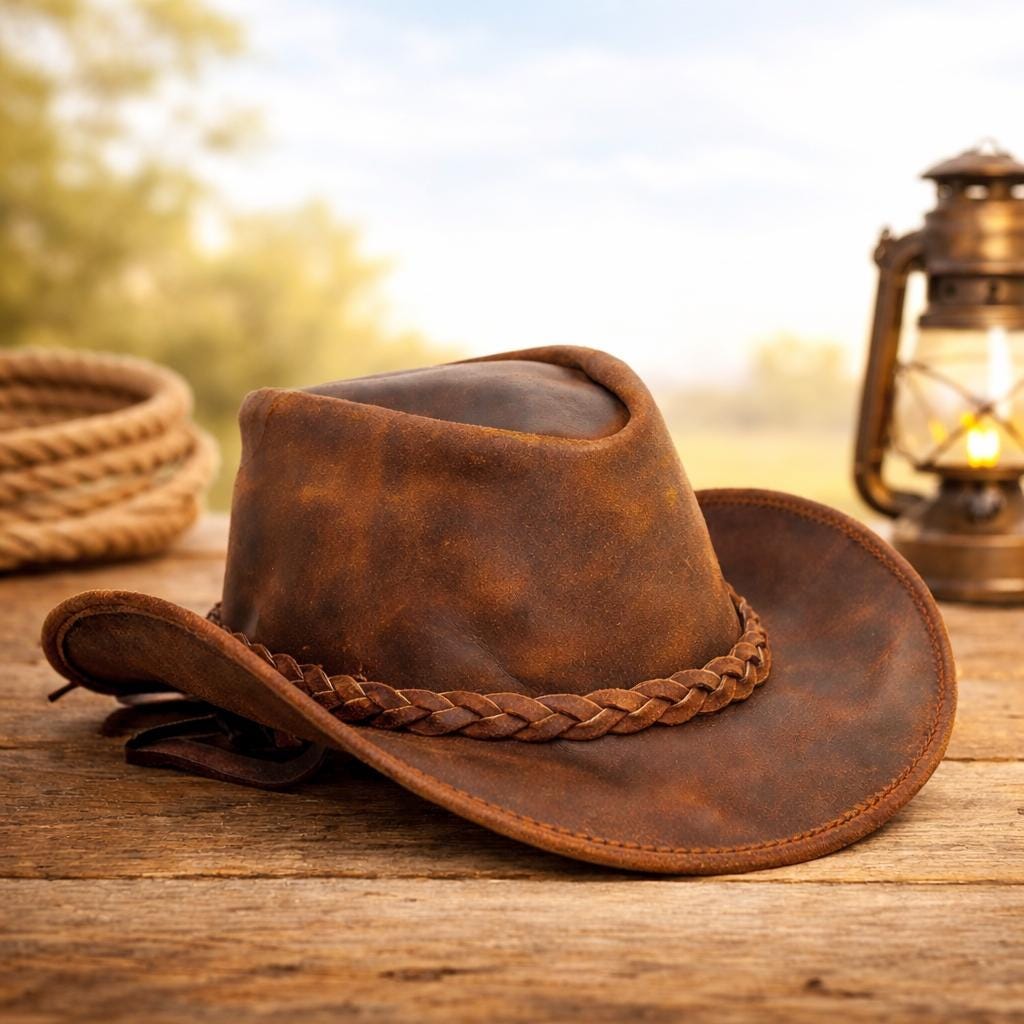 Vintage Leather Cowboy Hat Western Boho Festival Statement Style Leather Festival Hat - Etsy main image 2