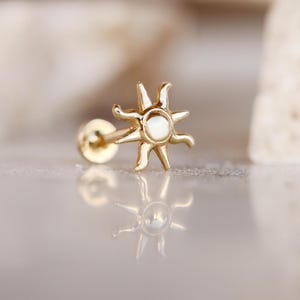 14K Real Gold Sun Helix Piercing - Minimalist Gold Sun Piercing - Gold Stud Earring - Flat Back Earrings - Tragus Piercing - Gift for Women
