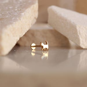 14K Solid Gold Tiny Cat Stud Earrings - Real Gold Cat Tragus Piercing - Animal Cartilage Studs - Dainty Helix Piercing - Mother&#39;s Day Gift