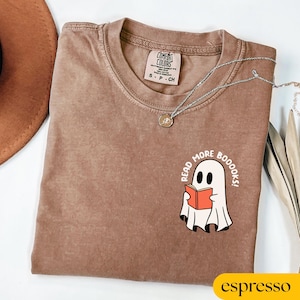 Comfort Colors® Ghost Reading Books Shirt, Bookish Halloween Shirt, Teacher Librarian Halloween Gift, Halloween Book Lover, Halloween School