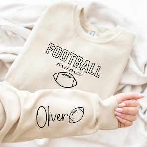Cute Football Mama Sweatshirt With Kids Name On Sleeve, Football Season Mama Hoodie, Gift For Football Mom, Cheer Mom Shirt, Football Lover