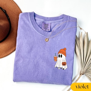 Comfort Colors® Сute Little Ghost Coffee t-shirt, Cute Boo Ghost Tee, Ghost Coffee Shirt, Ghost Pumpkin Halloween, Halloween Coffee Lovers