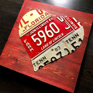 License Plate Heart Art - Customize with your state choices and wood color!