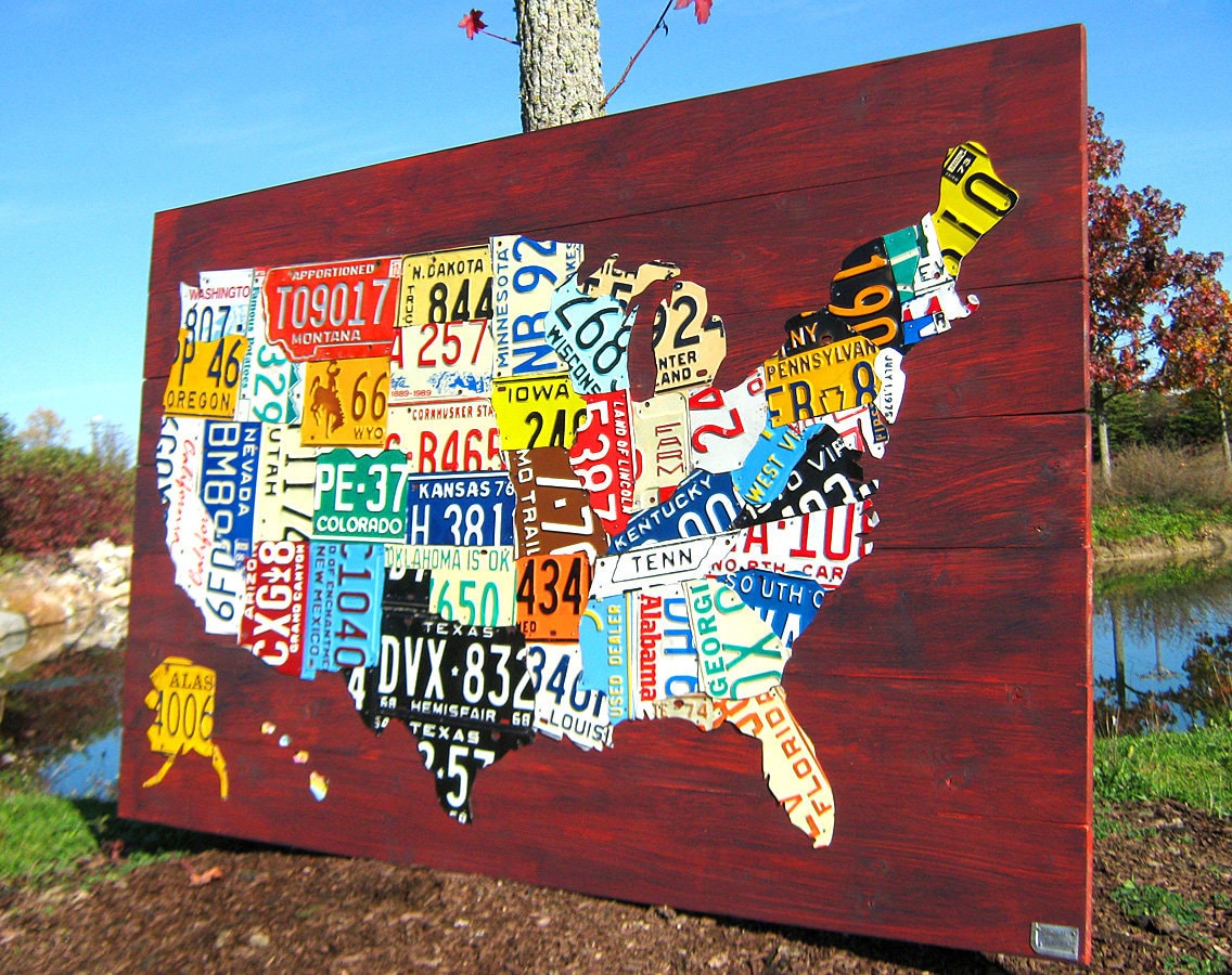 License Plate Map of the United States Art Large Size Etsy