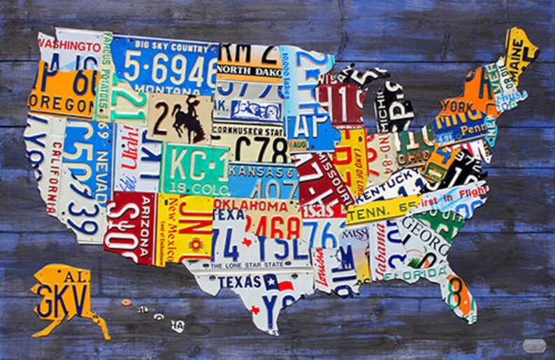 License Plate Map Of The USA Metal PRINT Etsy license-plate-map-of-the-usa-metal-print-etsy