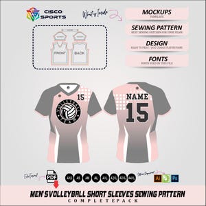 Molde para camisa de vôlei masculina • Modelo em PDF para manga curta • Pacote de estampas para sublimação