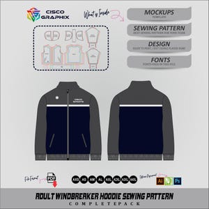 Adult Windbreaker Hoodie Sewing Pattern | Sports Jacket Template | Hoodie Mockup | Pdf Files
