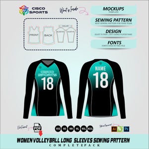 Molde para camisa de vôlei feminino • Modelo de manga comprida • PDF para cortar e costurar