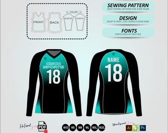 Women’s Volleyball Jersey Sewing Pattern • Long Sleeve Template • Cut & Sew PDF