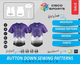 Baseball Uniform Button-Down Sewing Pattern – Ready to Print – Sportswear DIY Pattern – Digital Download