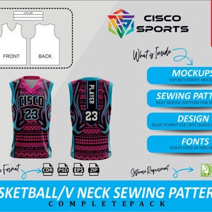 Patrones y diseños de costura para camisetas de baloncesto tribales: archivo vectorial editable y paquete de maquetas PSD.