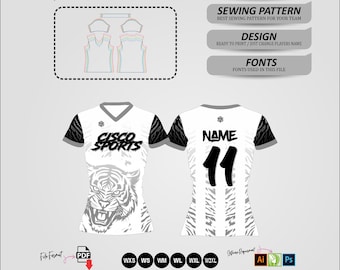 women’s soccer jersey sewing pattern | raglan sleeves, crew neck | pdf + mockup + fonts (wxs–w2xl)