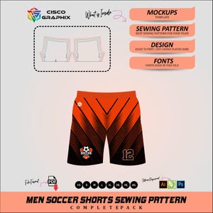 Patrón de costura para pantalones cortos de fútbol para hombre – PDF digital + plantillas de maquetas – Ropa deportiva DIY