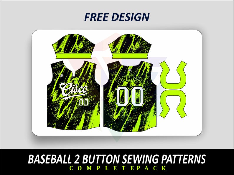 Baseball Jersey Sewing Pattern 2 Button PDF Template   Free Mockup