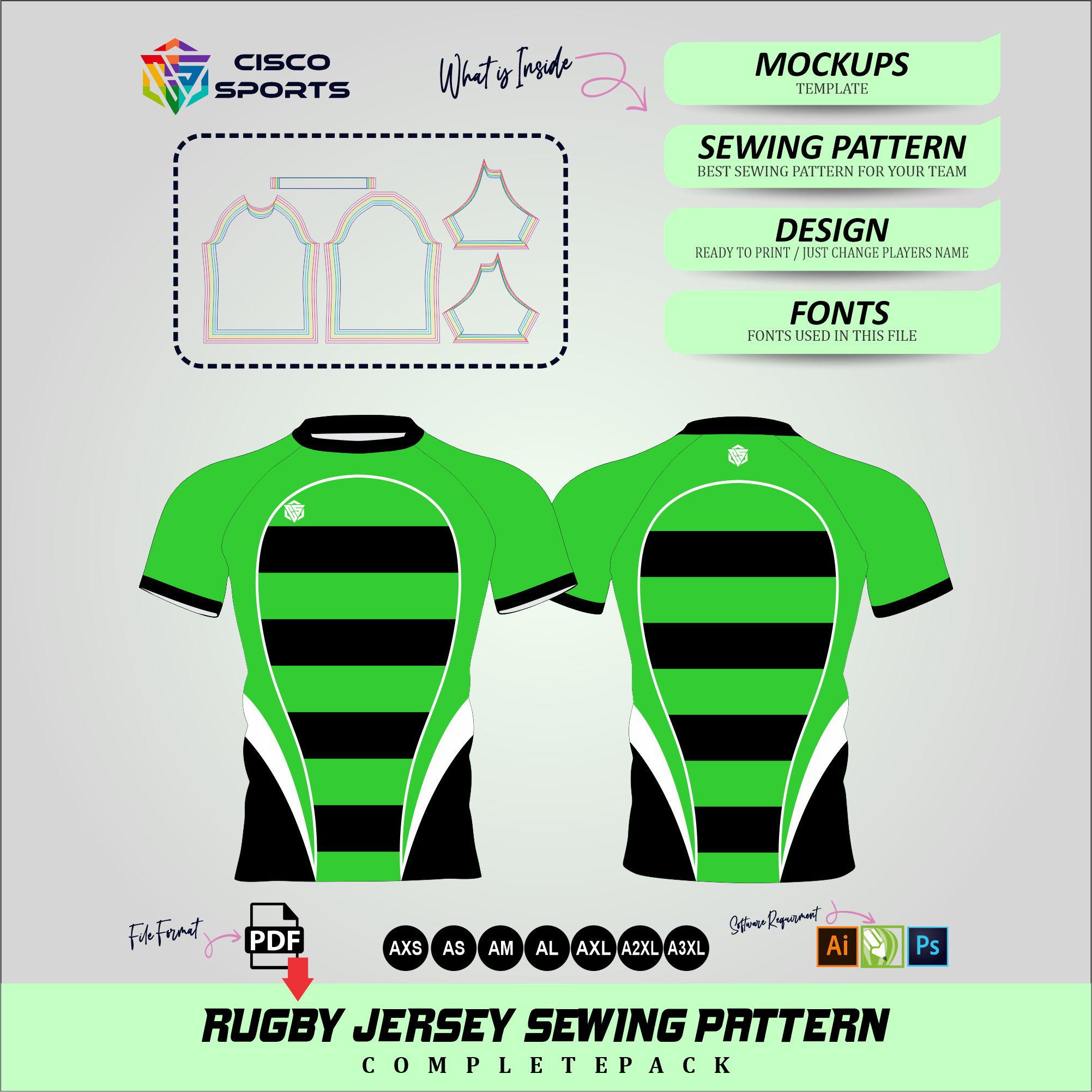 Cool Rugby Patterns Rugby Jersey Sewing Pattern PDF Sports Shirt Template Mockup Design ...