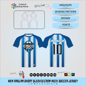 Patrón de costura para camiseta de fútbol raglán para hombre (PDF) / Uniforme completo (tallas XS-4XL)