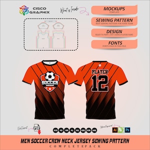 Men's Soccer Jersey Sewing Pattern PDF: Crew Neck Sports Shirt (XS–4XL) (Digital Download)